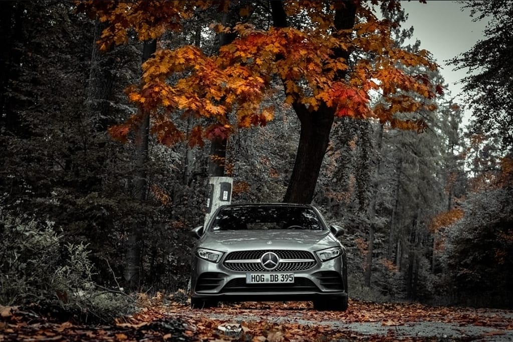 Mercedes-Benz A-Klasse W177 Frontansicht im Herbstwald